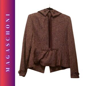 Magaschoni  Brown Tweed Beaded Embroidered Jacket Office Embellished